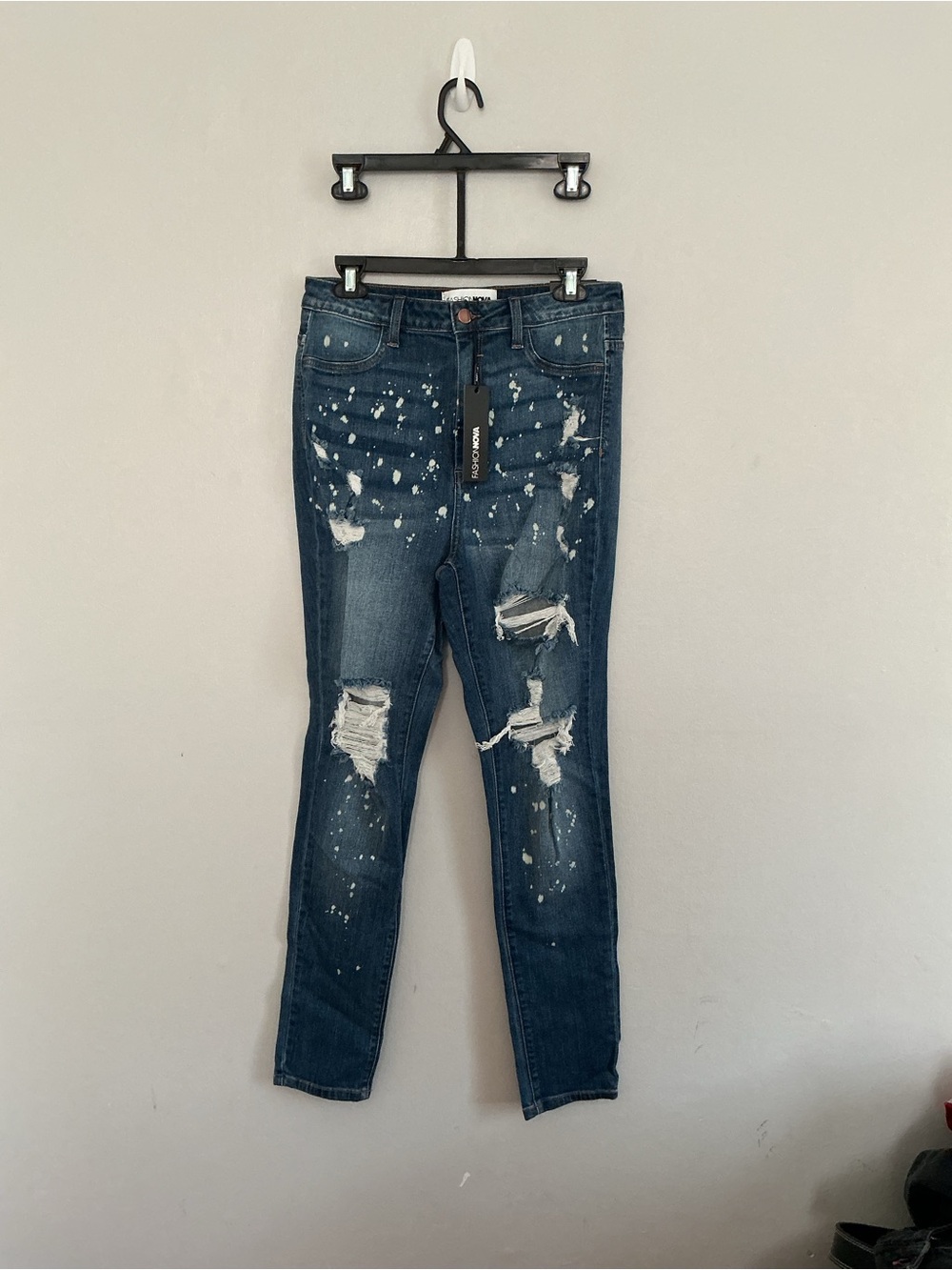 Fashion Nova Dark Blue Distressed Skinny Jeans